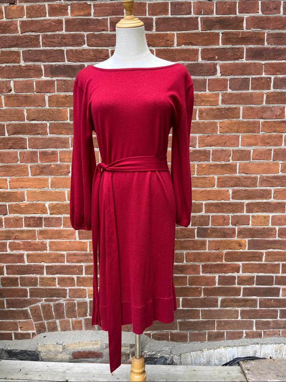 Autumn Cashmere Red Long-Sleeve Belted Dress